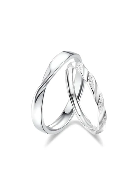 s999纯银星砂莫比乌斯对戒甜蜜浪漫轻奢开口可调节足银情侣戒指