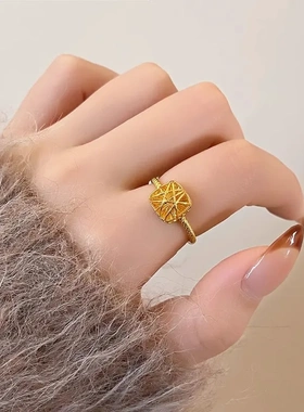 新中式金色锆石钱币开口戒指