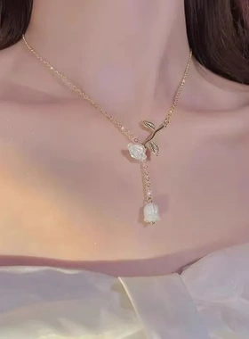 玫瑰花风铃项链女小众设计高级感花朵吊坠颈链超仙法式复古锁骨链