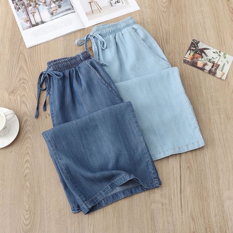 天丝牛仔阔腿七分裤女夏季垂感高腰宽松显瘦小个子冰丝直筒裤子薄,女装/女士精品,牛仔裤,淘宝优惠券,粉丝福利购,淘宝优惠卷