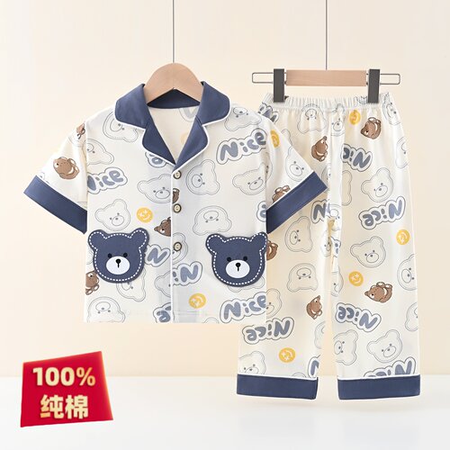 新款分体儿童睡衣夏季男女童纯棉短袖薄款套装空调服a类家居服