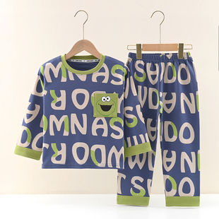 100%纯棉儿童睡衣春秋季 小男孩青少年大童家居服小孩子睡衣 长袖