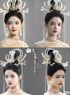千朵桃花一世开暮悬玲神女仿制发饰套装透明树脂材质