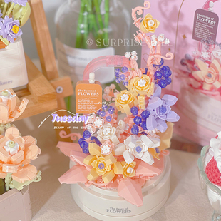 天空之城拼搭积木花旋转八音盒音乐盒儿童女孩生日礼物教师桌面摆