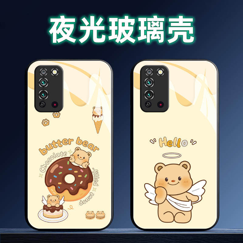 适用荣耀X10夜光玻璃手机壳X10Max保护套软全包防摔定制薄硅胶黄油小熊创意高级男女新款个性液态直边时尚简,3C数码配件,手机保护套/壳,淘宝优惠券,粉丝福利购,淘宝优惠卷