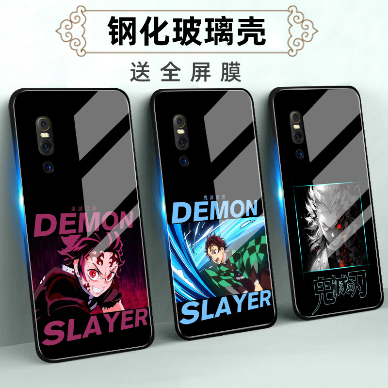 适用vivoX系列27Pro玻璃手机壳X23保护套X21ia/20Plus/X9S/7/6全包Z6/5i/3X/1i防摔xnote软个性鬼灭之刃定制 - 实物图