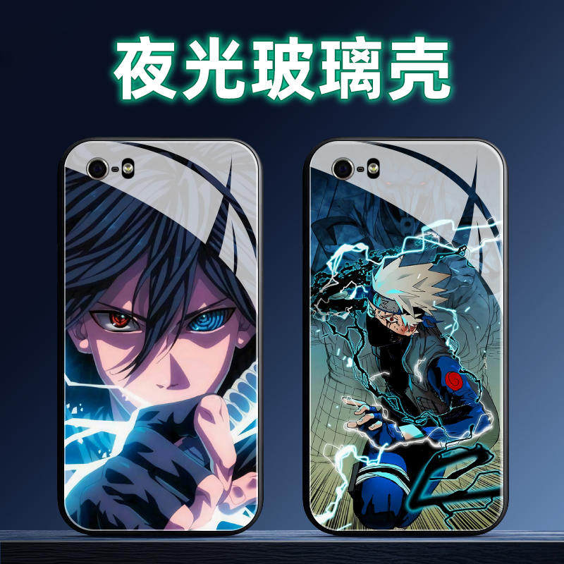 适用iphone5夜光玻璃手机壳iPhone苹果5S保护套软全包防摔定制薄硅胶火影个性情侣时尚网红潮卡通女简约直边