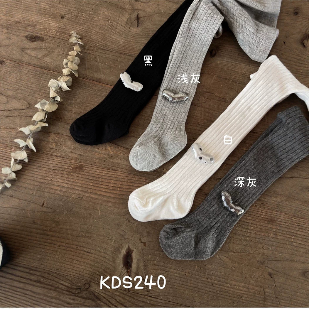 KDS240秋季新款儿童打底裤宝宝银色点点爱心宽条连裤袜公主风裤子