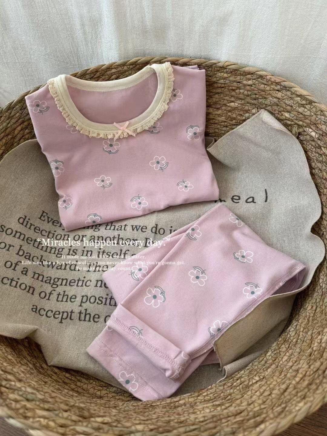 小印象新年复古儿童莱卡棉秋衣套装男童秋衣秋裤女童家居服200g