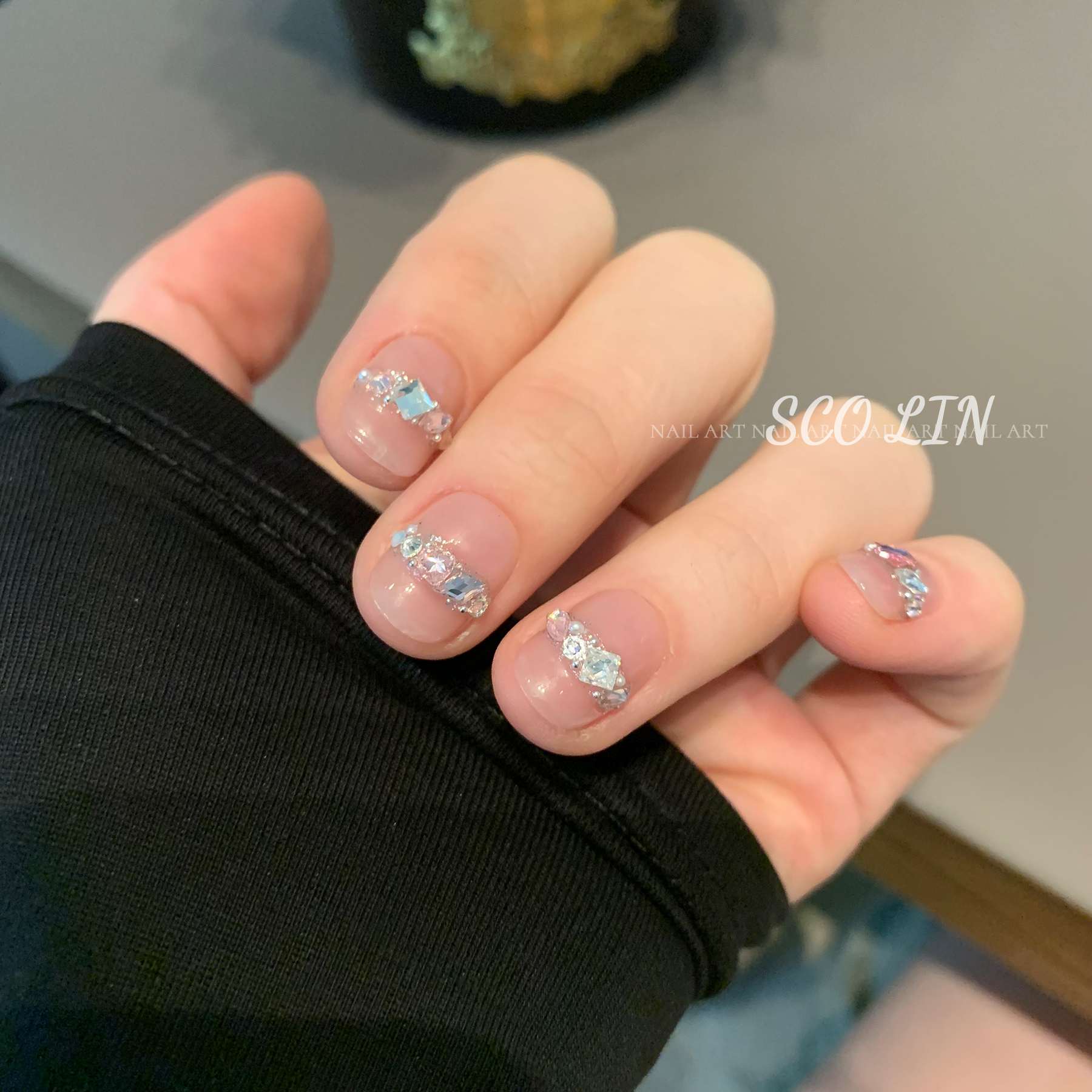 甜美裸粉超短方圆手工定制穿戴甲