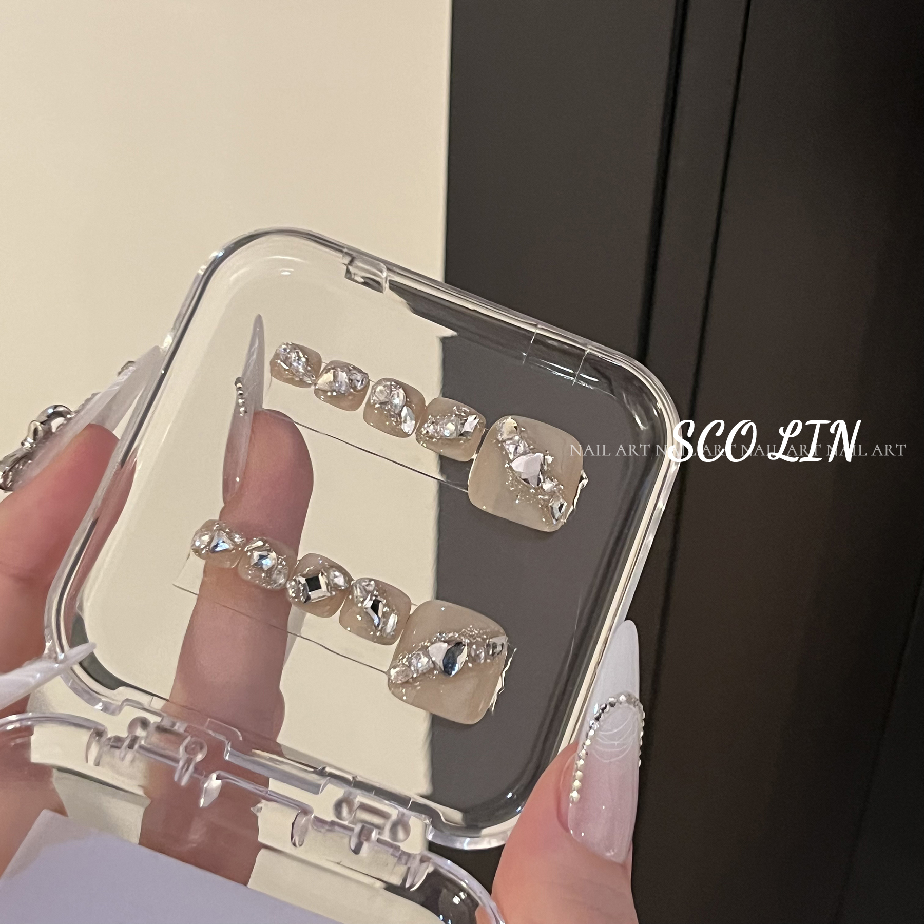 闪底拼钻气质手工脚短方穿戴甲