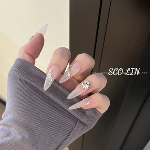 ScoLin【星河】手工定制穿戴甲 锆石东洲钻球清透温柔 长水滴美甲