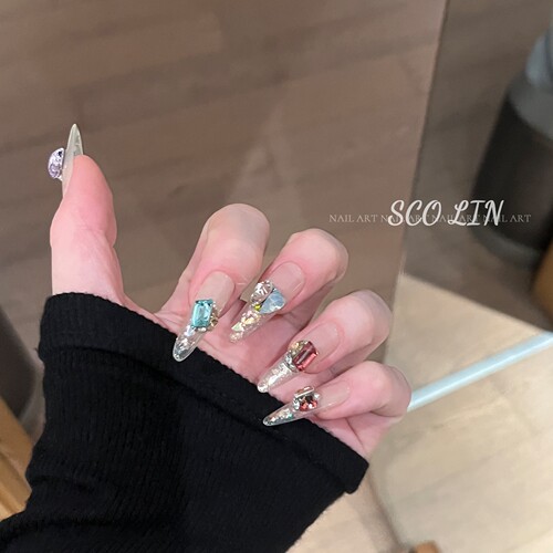 渐变夏日彩钻东洲水晶手工穿戴甲