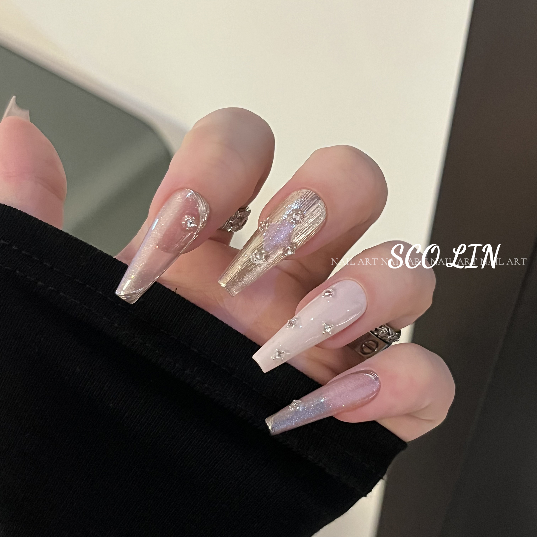 猫眼魔镜施华洛手工定制美甲