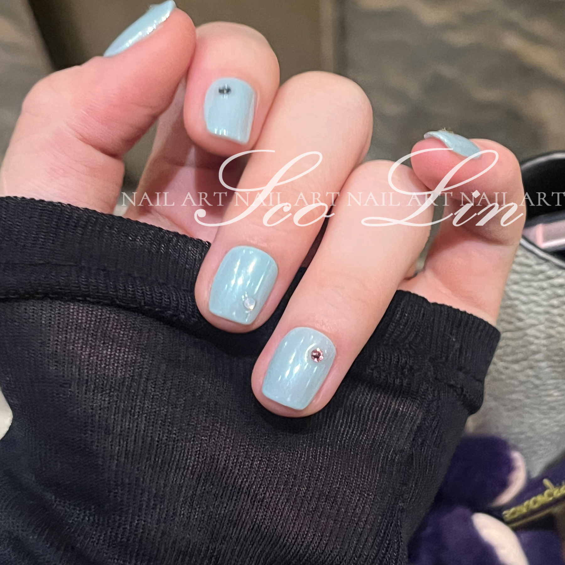 baby蓝手工定制超短方穿戴甲