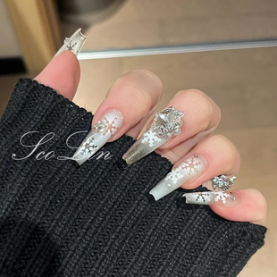 LinLin【雪国情书】日式手工定制甲片雪花施华洛大钻长芭蕾穿戴甲