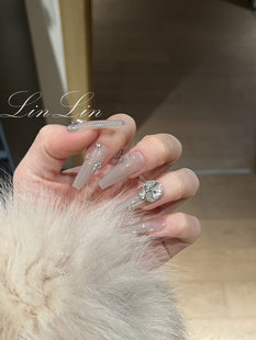 LinLin【美丽暴击】手工定制美甲气质裸色东洲钻球超长芭蕾穿戴甲