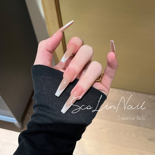 ScoLin【秋落】渐变裸色法式 手工定制美甲细狗梯穿戴甲