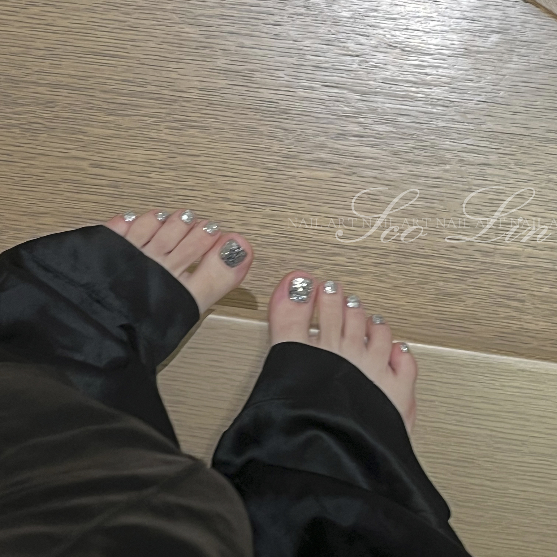 银色大闪亮片定制脚短方穿戴甲