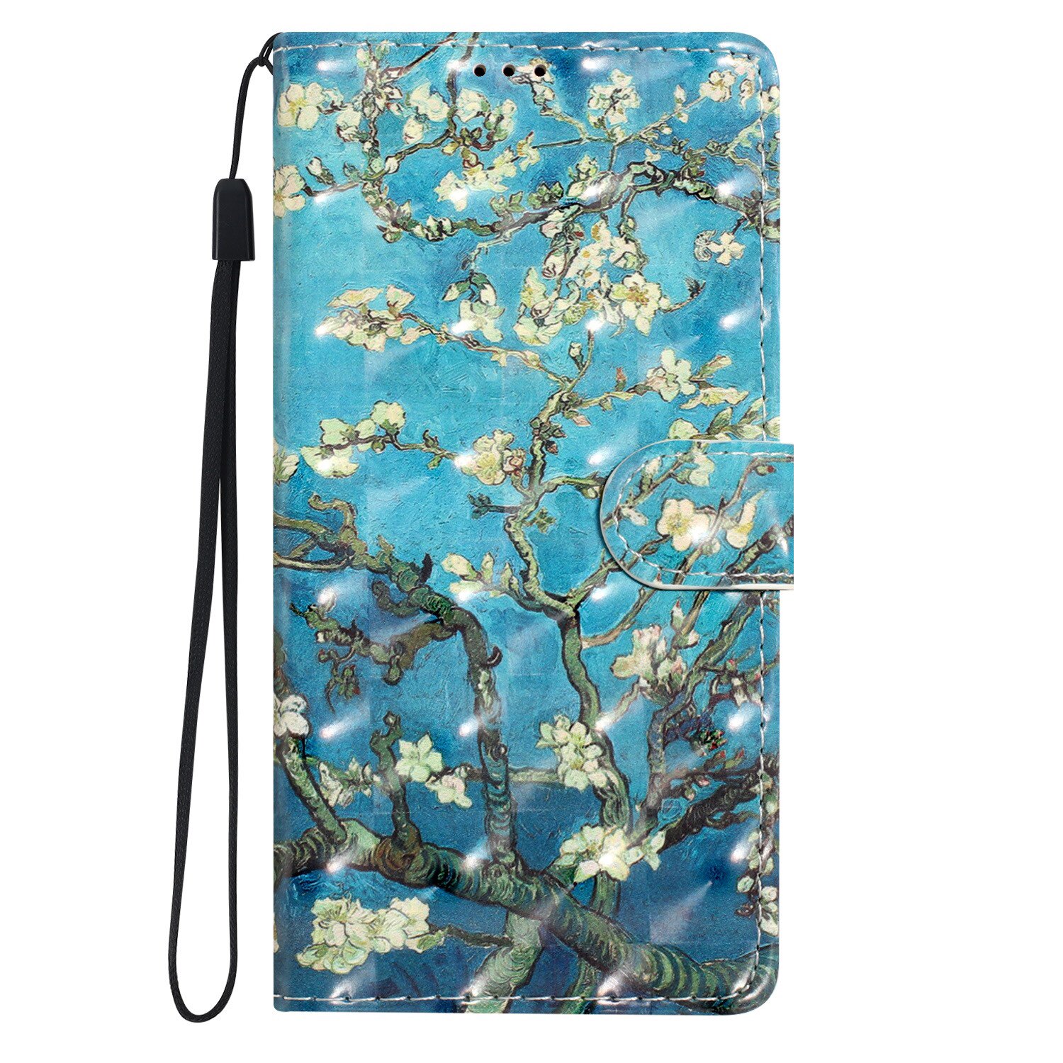 蓝底杏花适用iphone17/16/15/14/13/12/11promax苹果XR/xsmax/mini翻盖手机壳6s皮套7/8plus