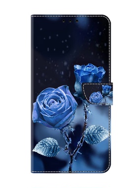 蓝色一对玫瑰适用iPhone17air/16e/15/14promax苹果13/12/11翻盖手机壳xsmax/xr皮套6/7/8plus