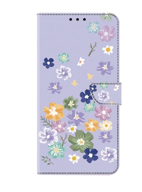 紫色碎花适用iPhone17/16/15/14promax苹果13/12/11promax/xsmax/xr翻盖手机壳6s皮套7/8plus