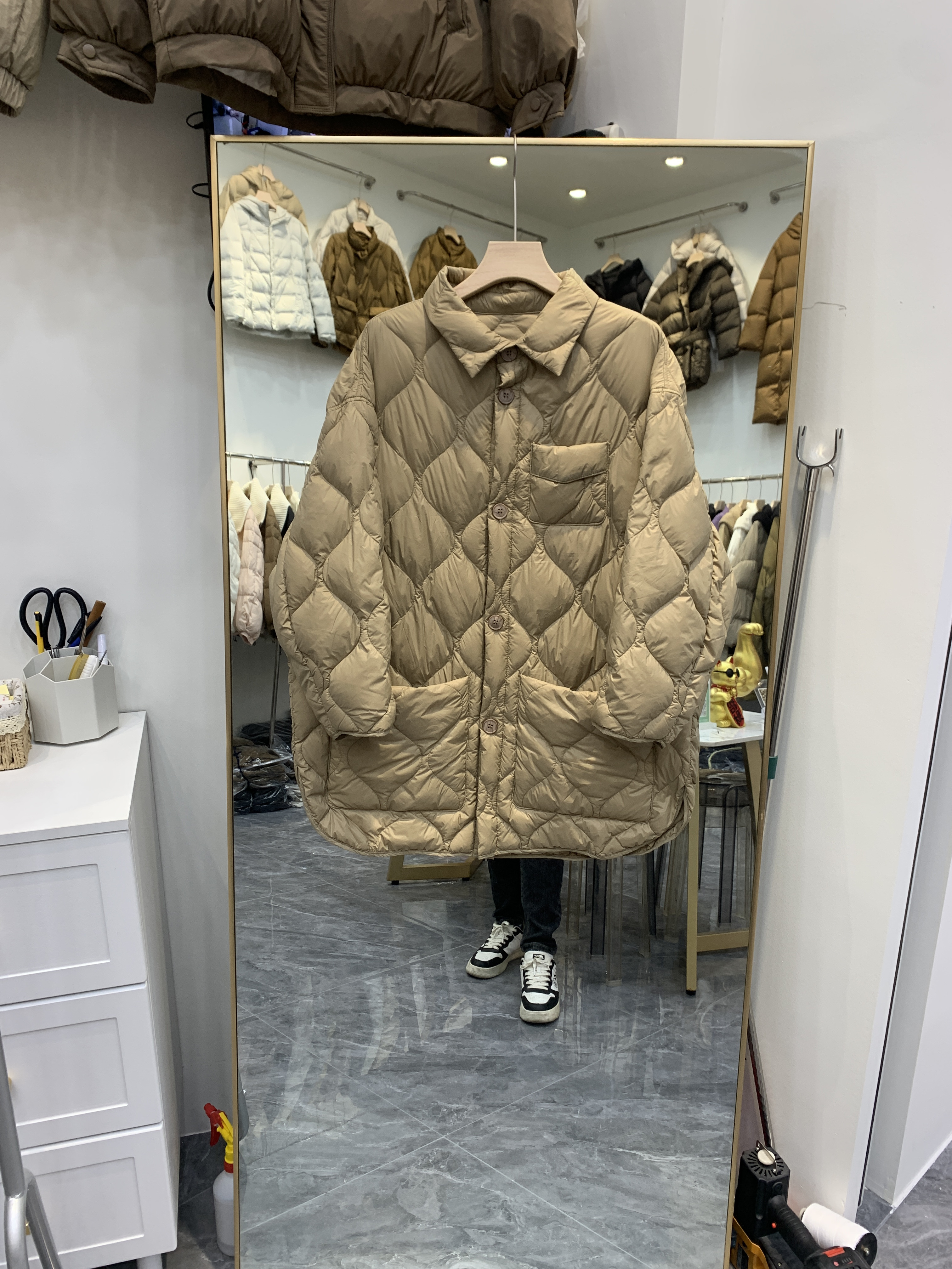 2024新款秋冬季轻薄款羽绒服女中长款小个子白鸭绒轻便衬衫款外套
