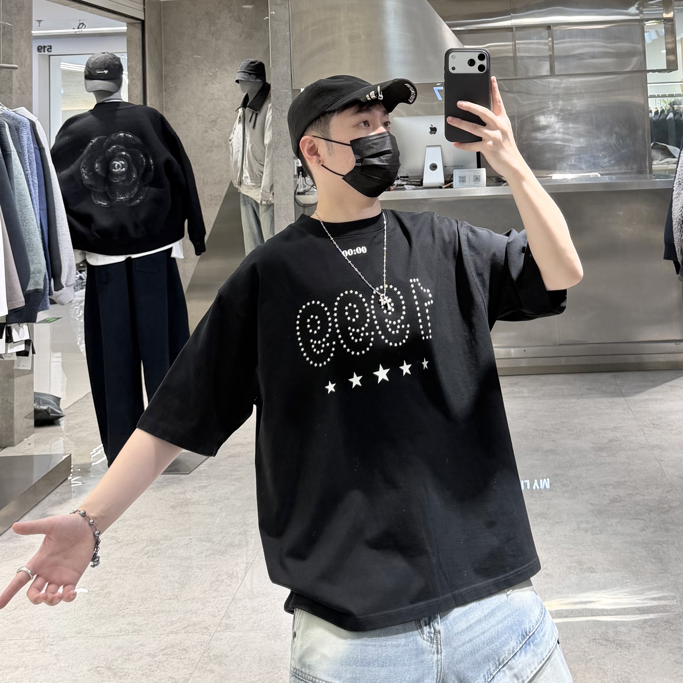 潮牌春夏重磅短袖T恤男ins美式个性字母印花宽松青年帅气半袖潮T