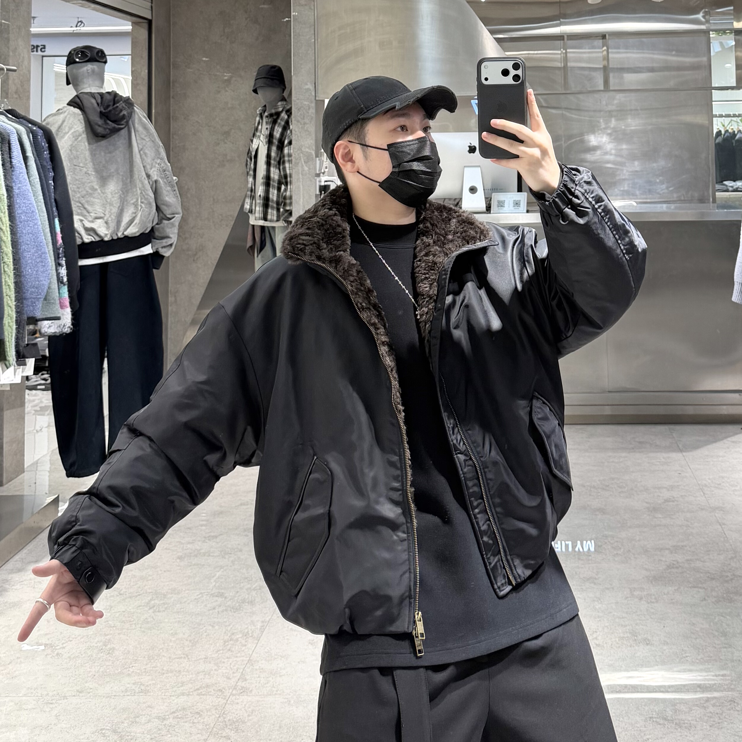 潮牌冬季座山雕羽绒服男美式羊毛混纺毛领宽松青年保暖羽绒夹克潮