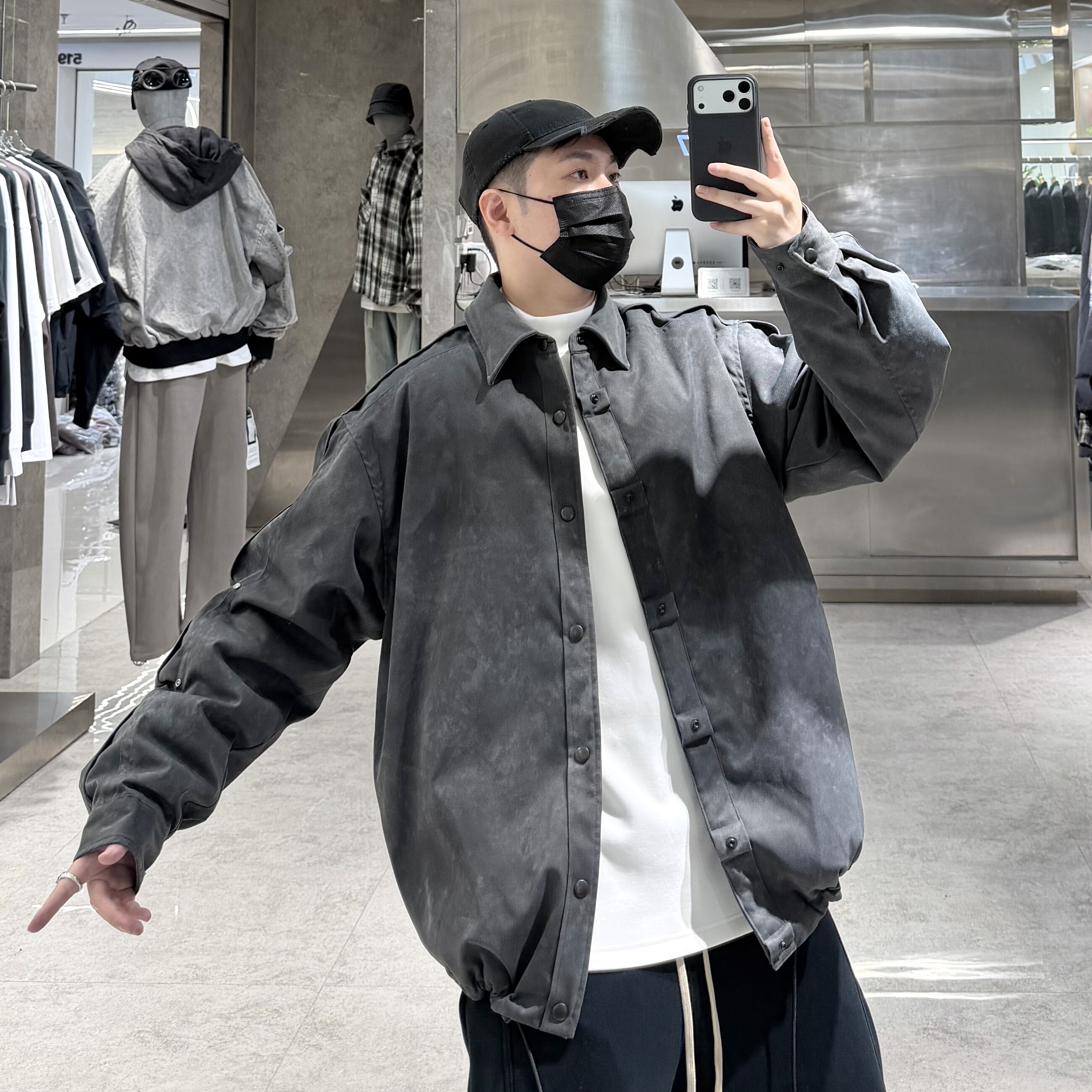 潮牌冬季衬衣款羽绒服男美式水洗做旧结构宽松青年帅气轻薄羽绒衣