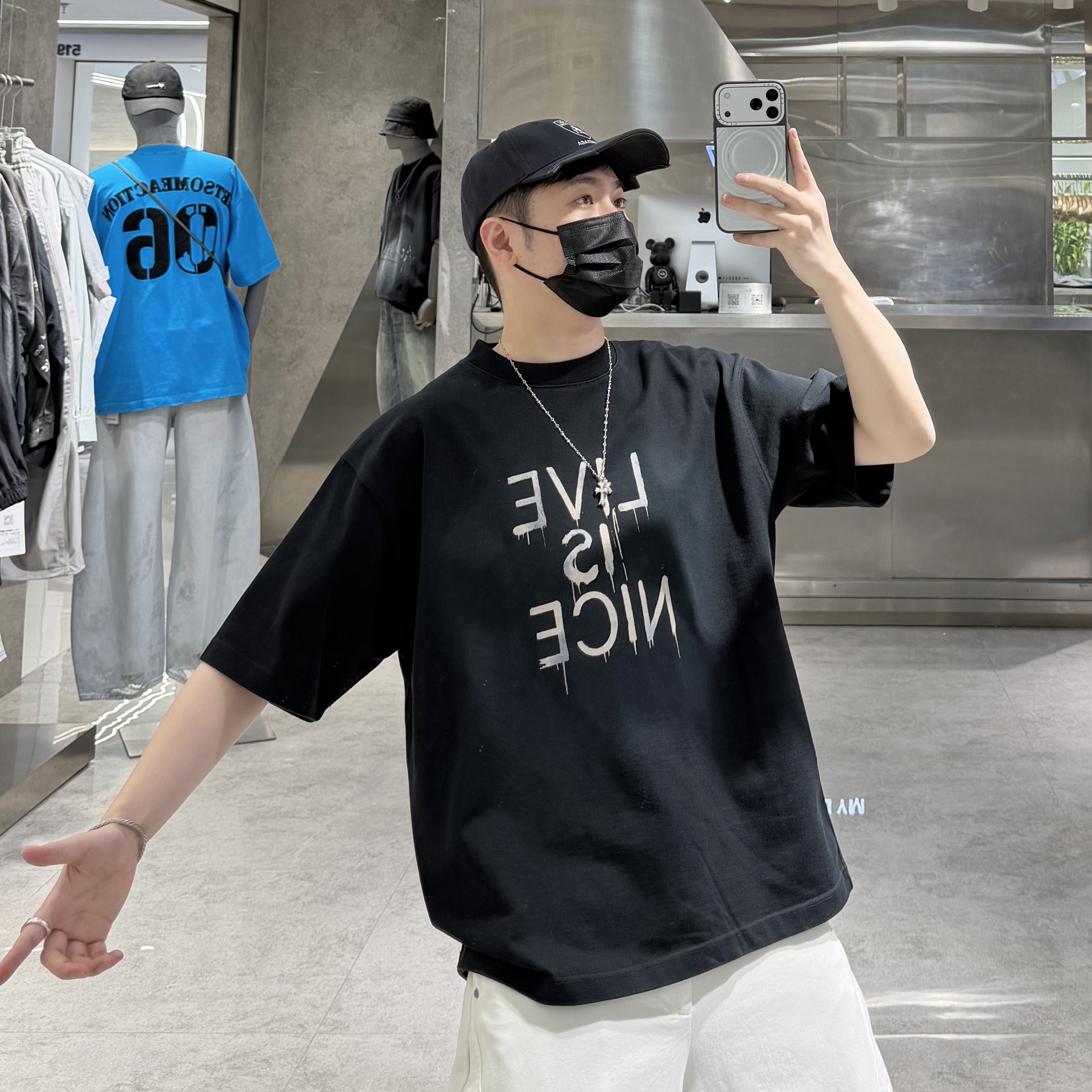 潮牌夏季重磅350g短袖T恤男ins美式做旧个性字母印花宽松青年半袖