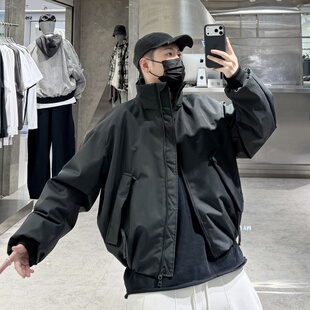 纯色结构拼接宽松青年痞帅保暖夹克 羽绒服男韩版 潮牌冬季 立领短款