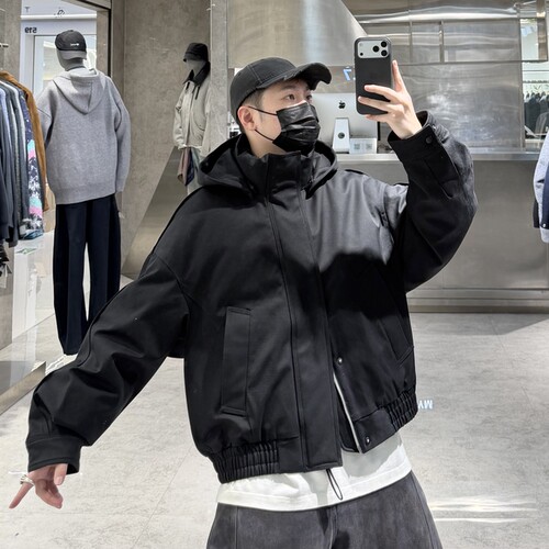 潮牌冬季连帽羽绒服男ins韩版重工纯色帽子可脱卸宽松保暖羽绒衣