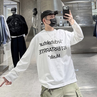 个性 T恤男ins韩版 印花宽松青年帅气落肩长T潮 重磅长袖 潮牌26春季