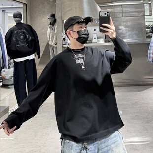 领口字母印花宽松青年帅气内搭长T潮 T恤男美式 潮牌26春季 重磅长袖