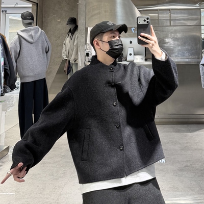 潮牌冬季羊毛夹克男ins新中式国风高级感双面羊毛短款大衣外套潮