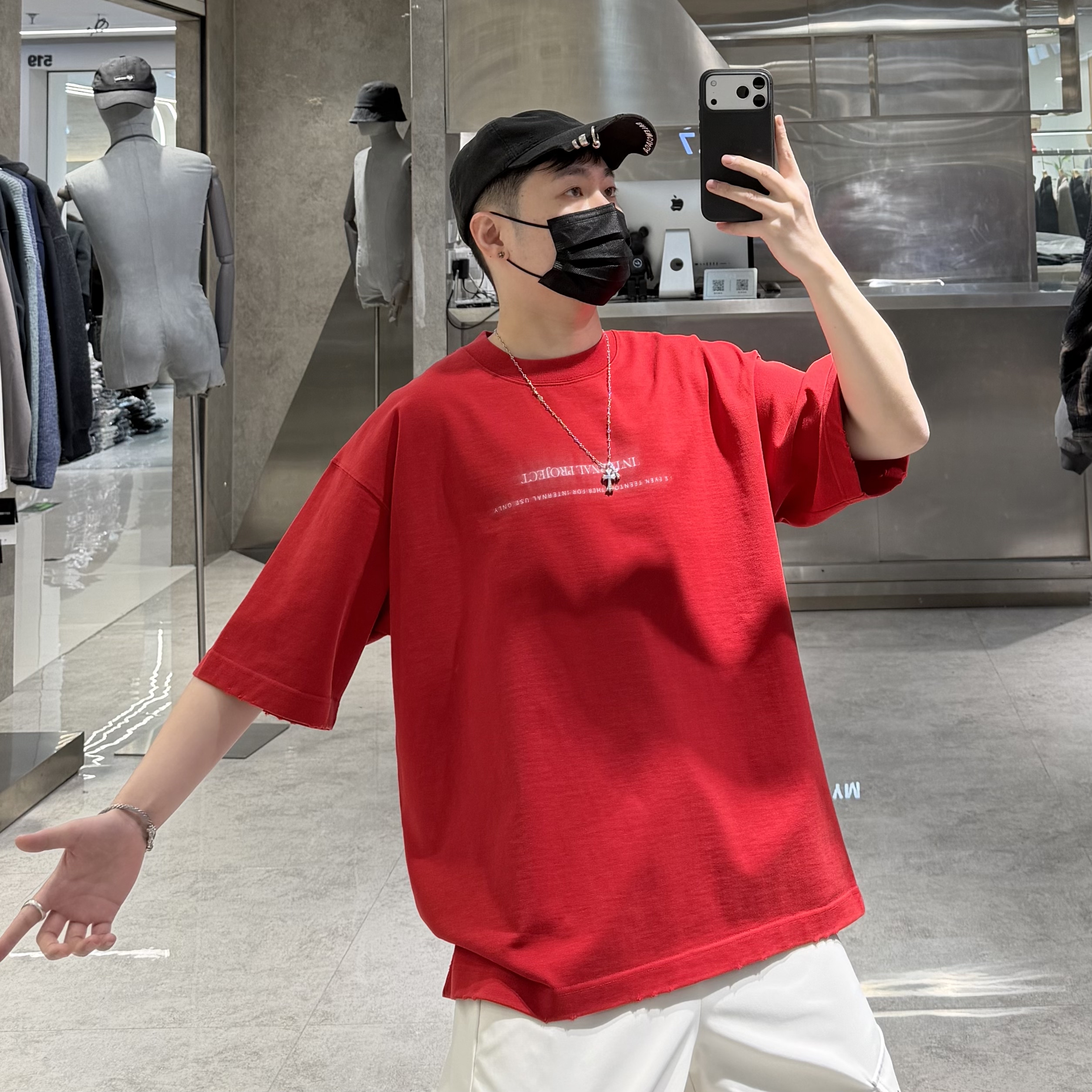 潮牌春夏重磅短袖T恤男ins韩版简约字母印花宽松青年情侣半袖潮t