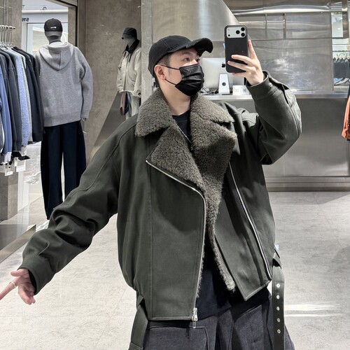 潮牌冬季羊羔毛翻领羽绒服男ins美式复古青年帅气保暖短款羽绒衣