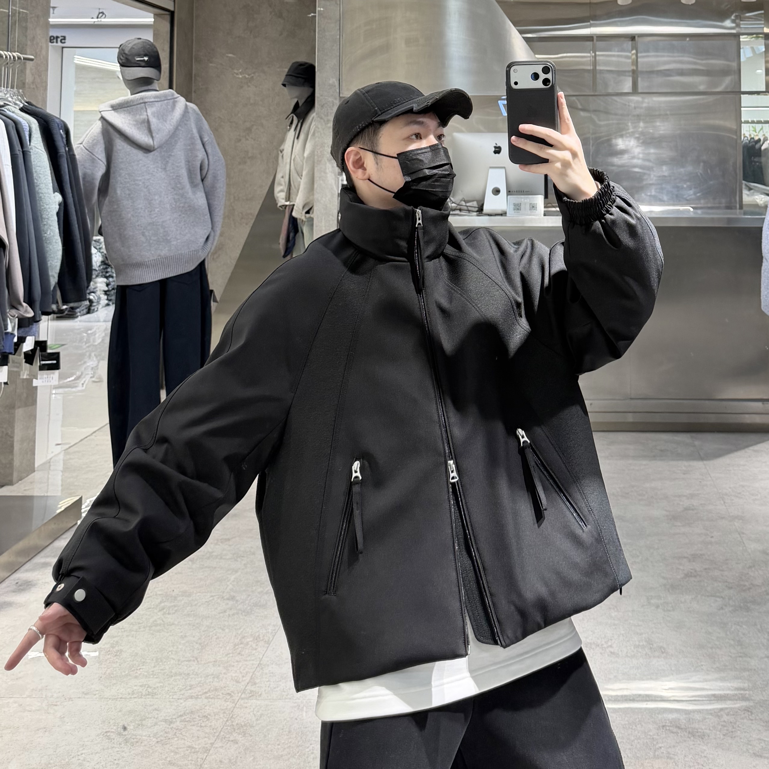 潮牌冬季立领羽绒服男韩版纯色结构宽松青年帅气保暖90白鸭绒外套