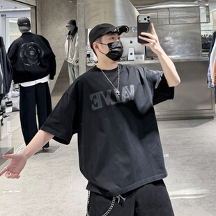 潮牌26春夏重磅短袖T恤男ins个性字母印花宽松宽松青年落肩半袖t