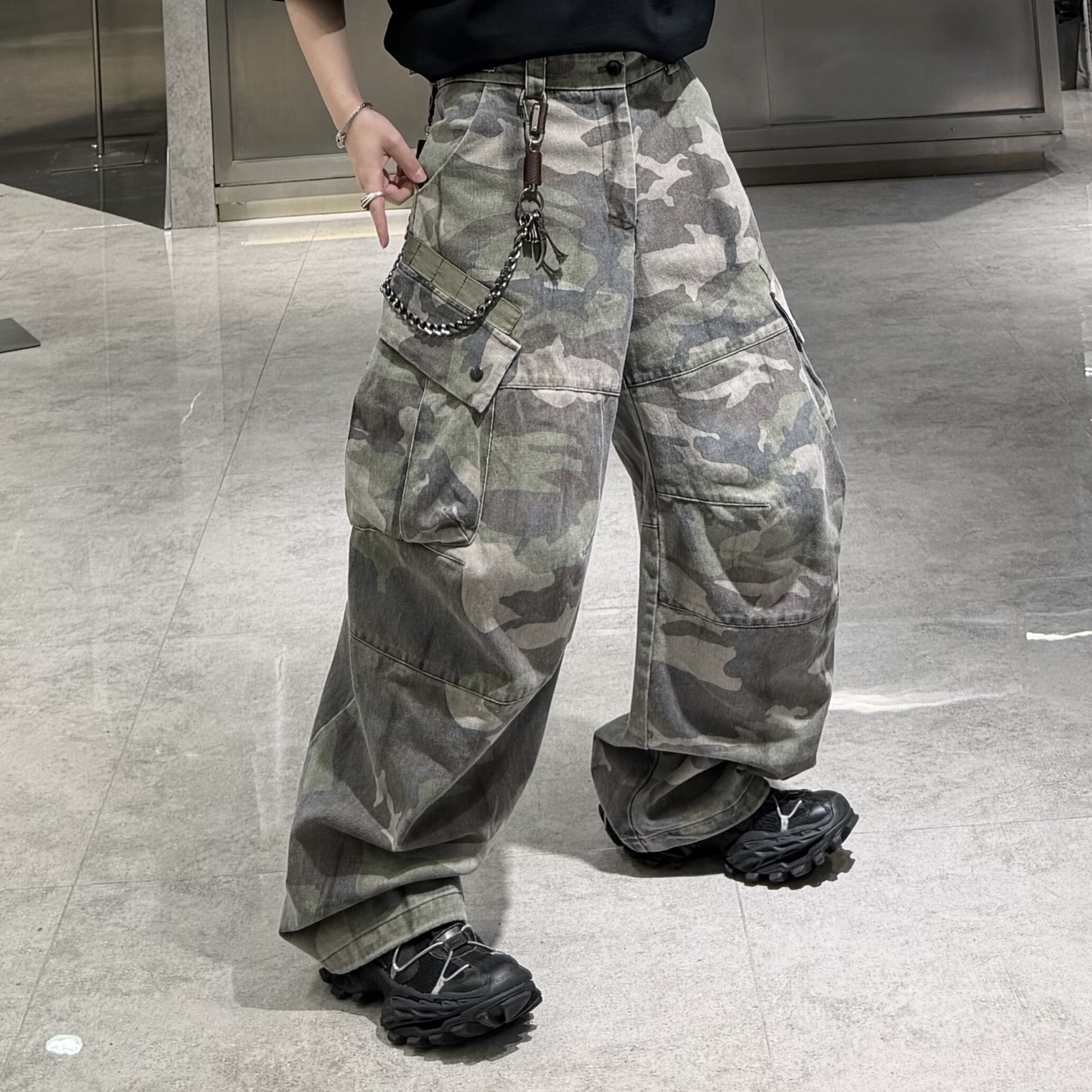 潮牌26春季迷彩直筒裤男美式做旧复古迷彩工装宽松青年痞帅阔腿裤