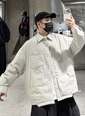潮牌冬季衬衫款鹅绒服男韩版结构拼接翻领宽松青年帅气保暖羽绒衣