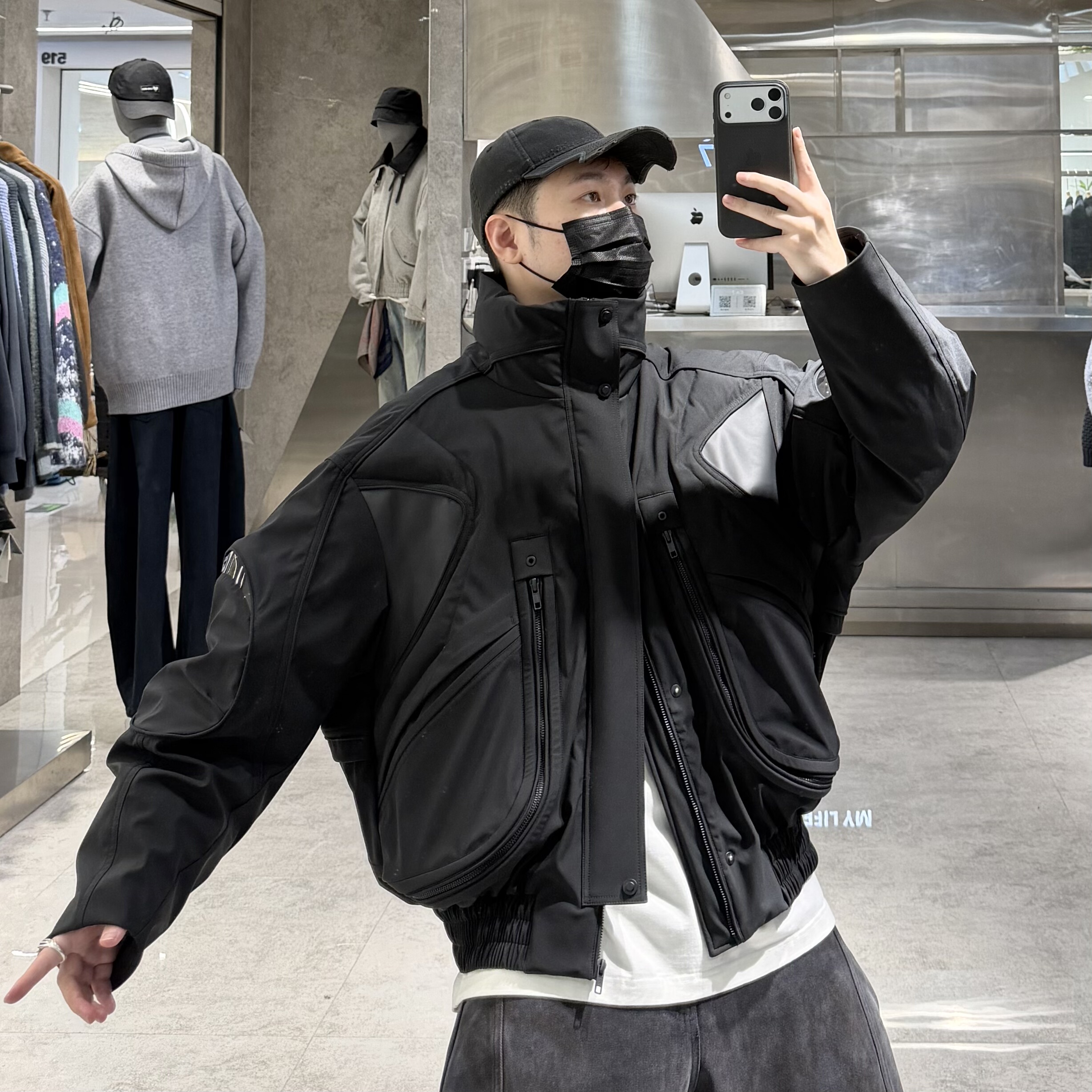 潮牌冬季立领鹅绒服男美式机能三防宽松青年帅气保暖短款鹅绒衣潮