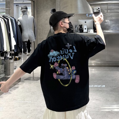 潮牌26春夏重磅短袖T恤男ins国潮手绘卡通涂鸦宽松青年青年半袖T