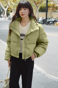 韩版PU皮小个子立领羽绒服短款白鸭绒外套2025年新款L207P200K299图片