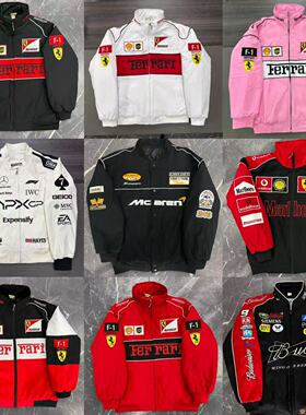 F1刺绣赛车服全款“薄款“万针刺绣美式骑行服学院情侣同款长袖