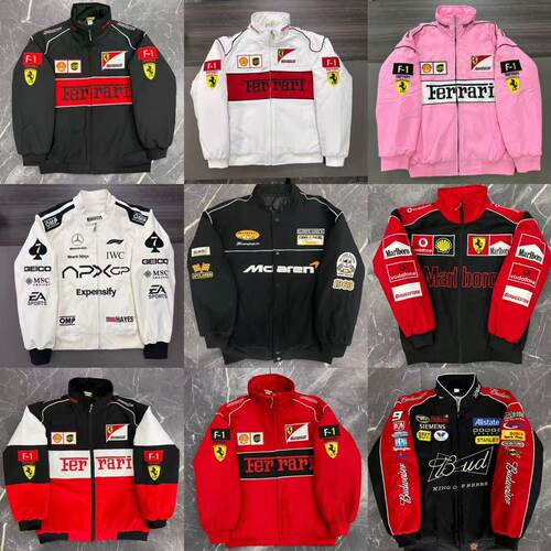 F1刺绣赛车服全款“薄款“万针刺绣美式骑行服学院情侣同款长袖