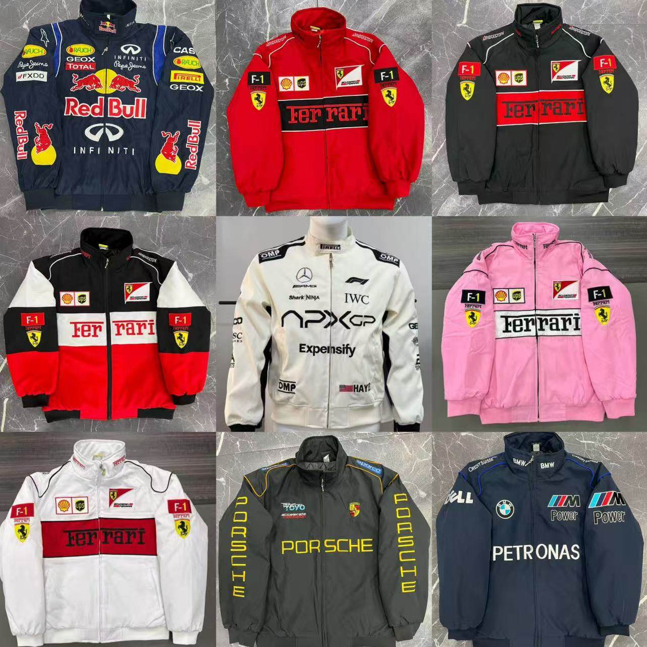 F1刺绣赛车服全款秋冬万针刺绣美式骑行服学院情侣同款长袖棉服