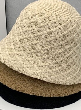 韩版透气菱形针织渔夫帽子女春夏显脸小休闲百搭逛街遮阳防晒