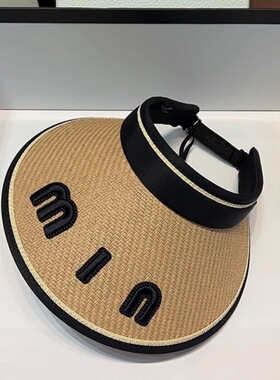 2024夏季新款黑胶空顶帽子女可折叠沙滩大檐百搭草编防晒帽子